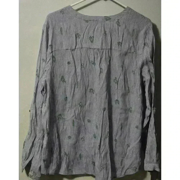 Women's Zac & Rachel Blouse, 1X, Blue & White Striped‎ Cactus Print - Picture 5 of 5